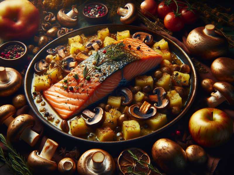 Rezept für vitaminreiches Lachsfilet mit Pilz-Kartoffelgratin