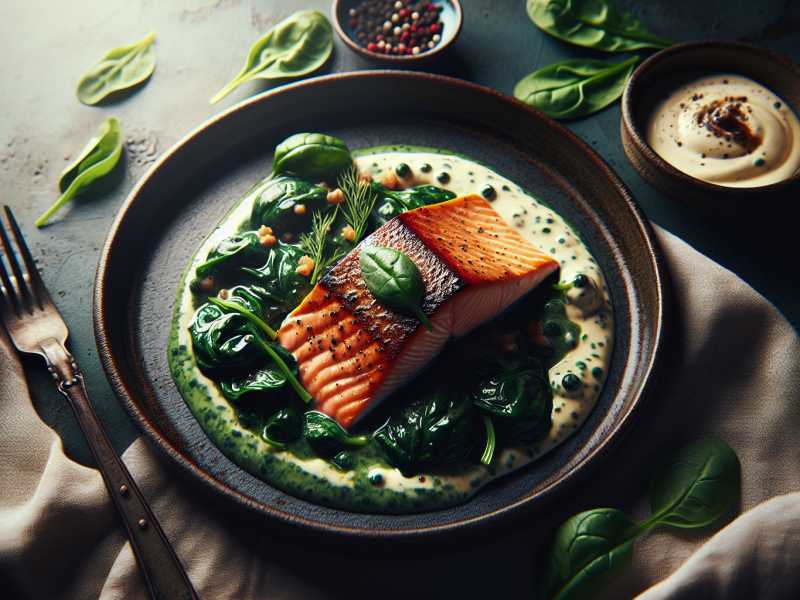 Leckeres Rezept für Lachs mit Spinat und Vigantol-Sauce