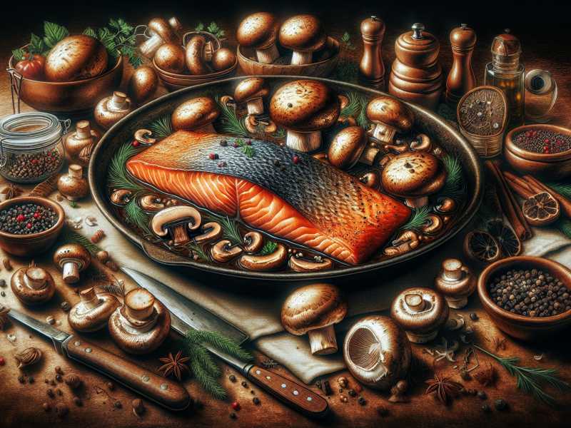 Rezept für Gebackenen Lachs mit Pilzen