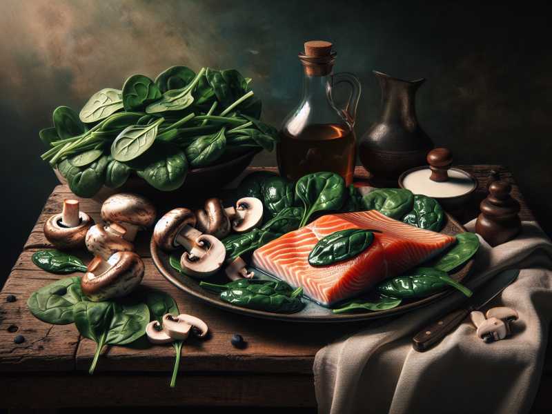 Rezept für vitaminreiches Lachsfilet mit Spinat und Champignons